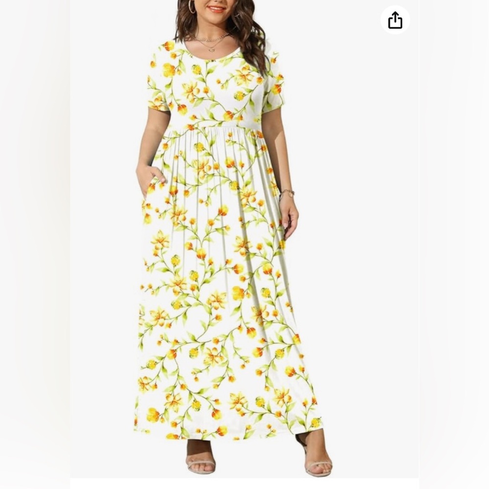 NWT Bishuige Yellow Floral Maxi Dress Size 2XL